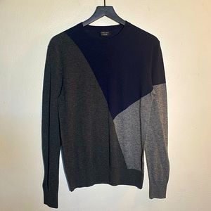 Zara Man Soft Lightweight Dark Color Block Grey And Blue Sweater Size Large